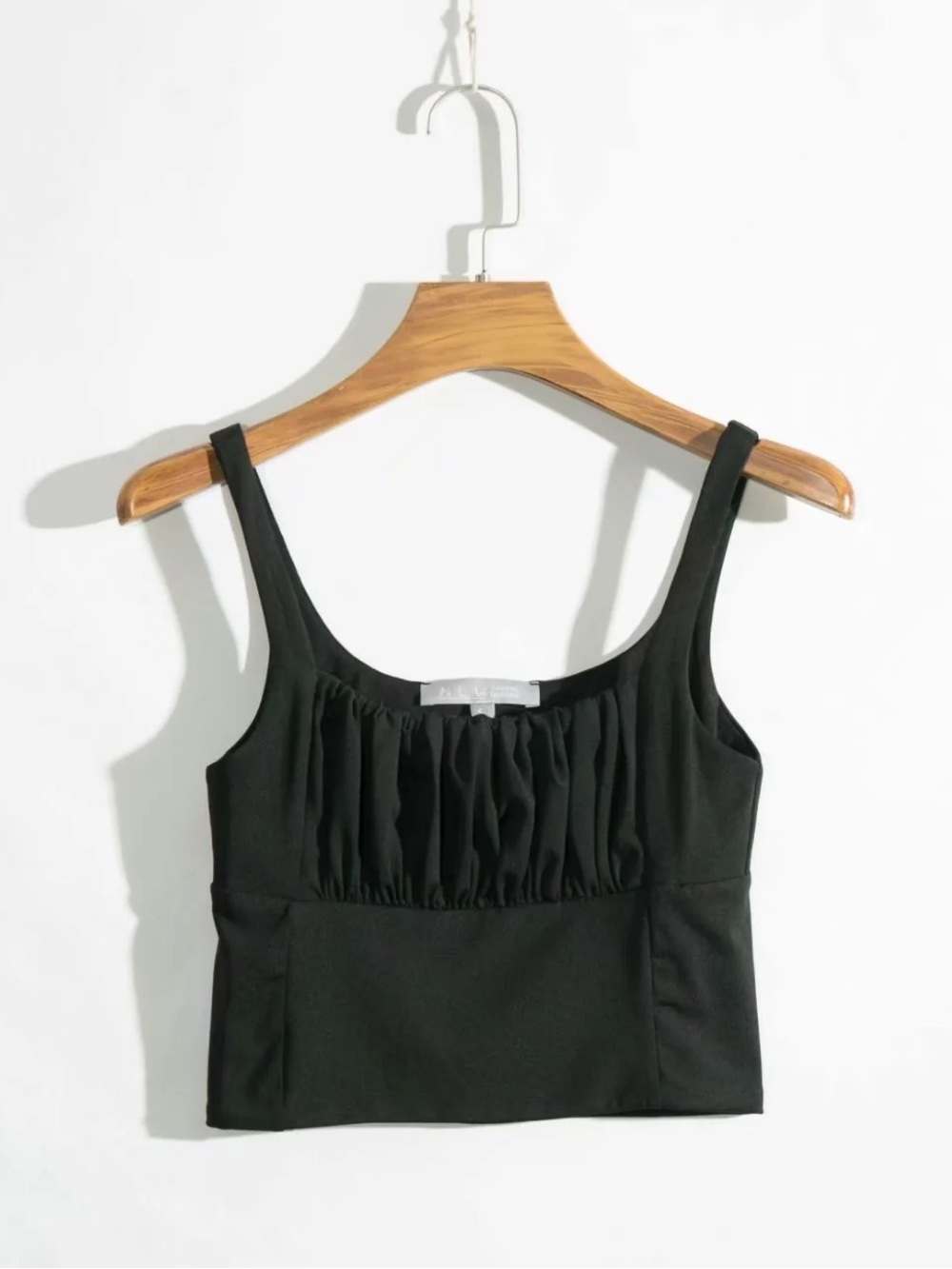 NLW Current Fashions Solid Color Sling Slim-fit Pleated Camisole Top in Black
